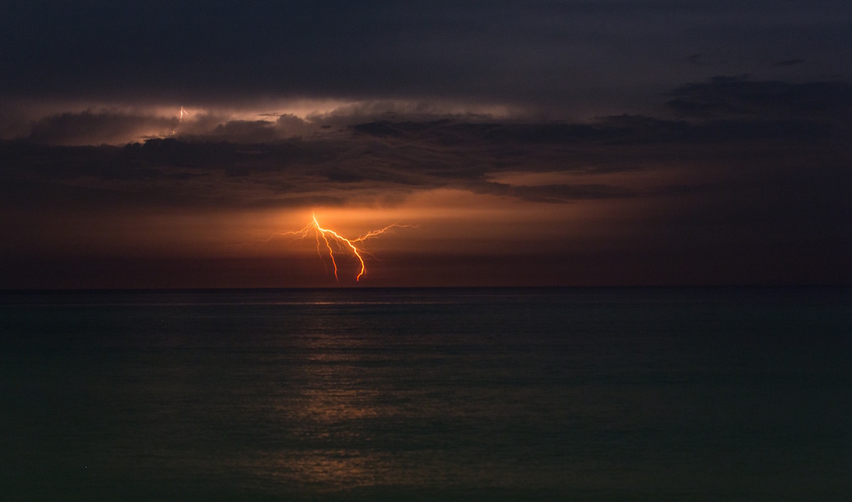 lightning over water